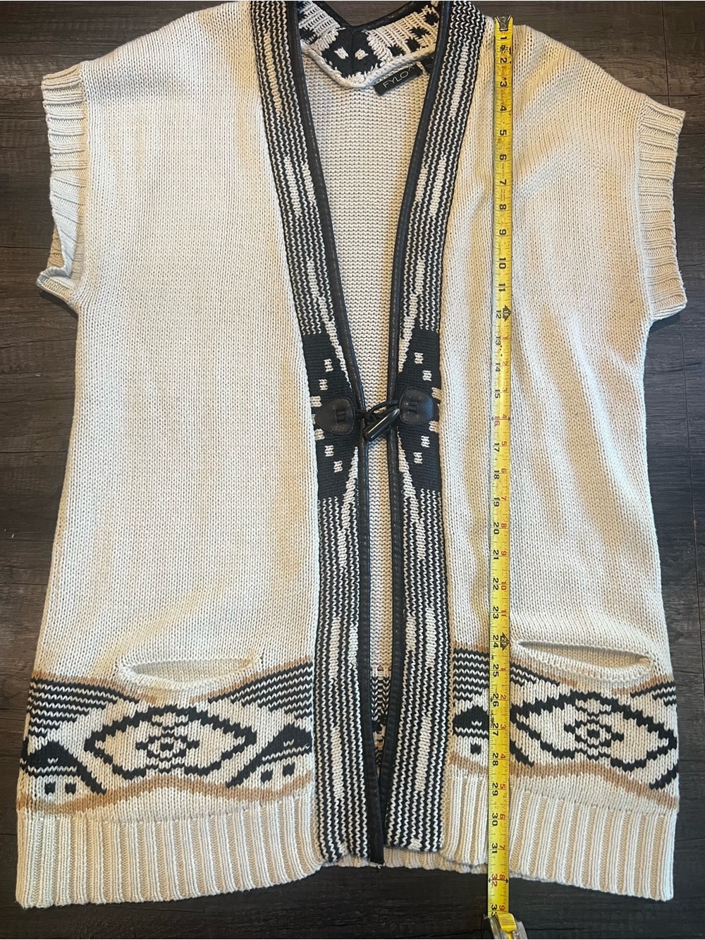 FYLO Cream Knit Cardigan Vest | Women’s Large | Boho Southwestern Toggle Sweater